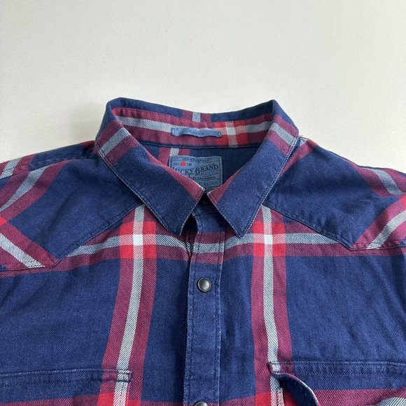 Lucky Brand Shirt Men's Size XL Slim Fit Blue Plaid Western Snap Button Down - Picture 5 of 10